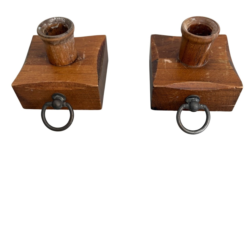 Vermont Wood Specialties Granville VT Wooden Taper Candle Holder Set Metal Ring